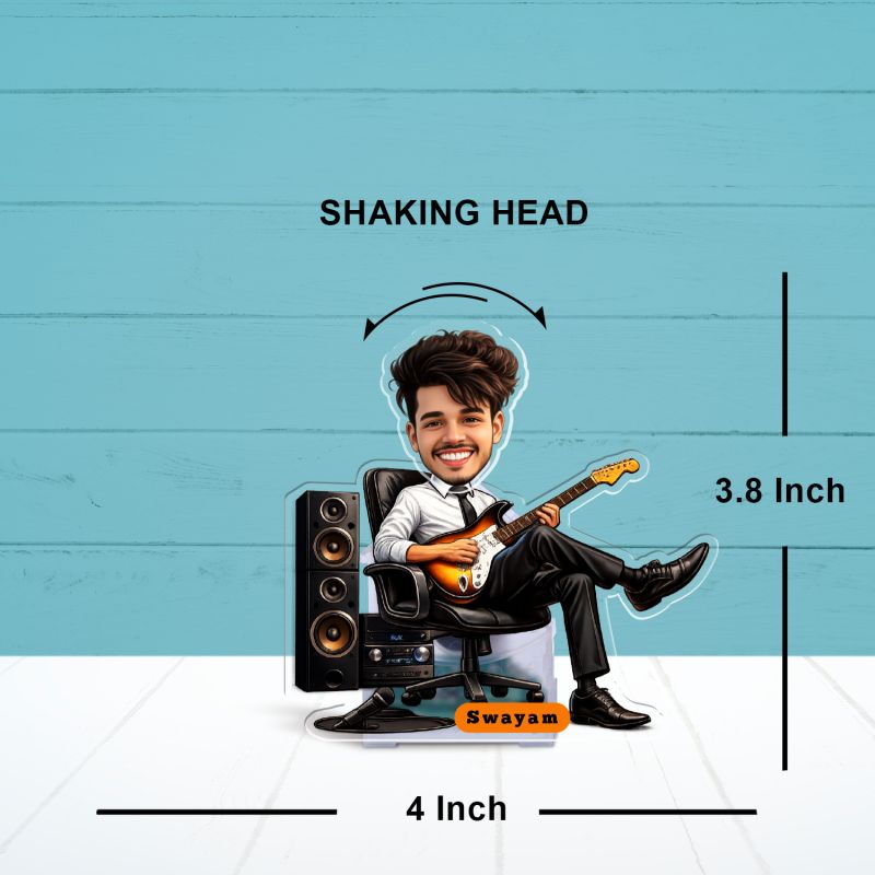 Personalized Music Theme Bobblehead Caricature Custom with Name Battery Powered Shaking Head Showpiece for Home Decor Living Room Car Dashboard Gift for Singer & Music Lover